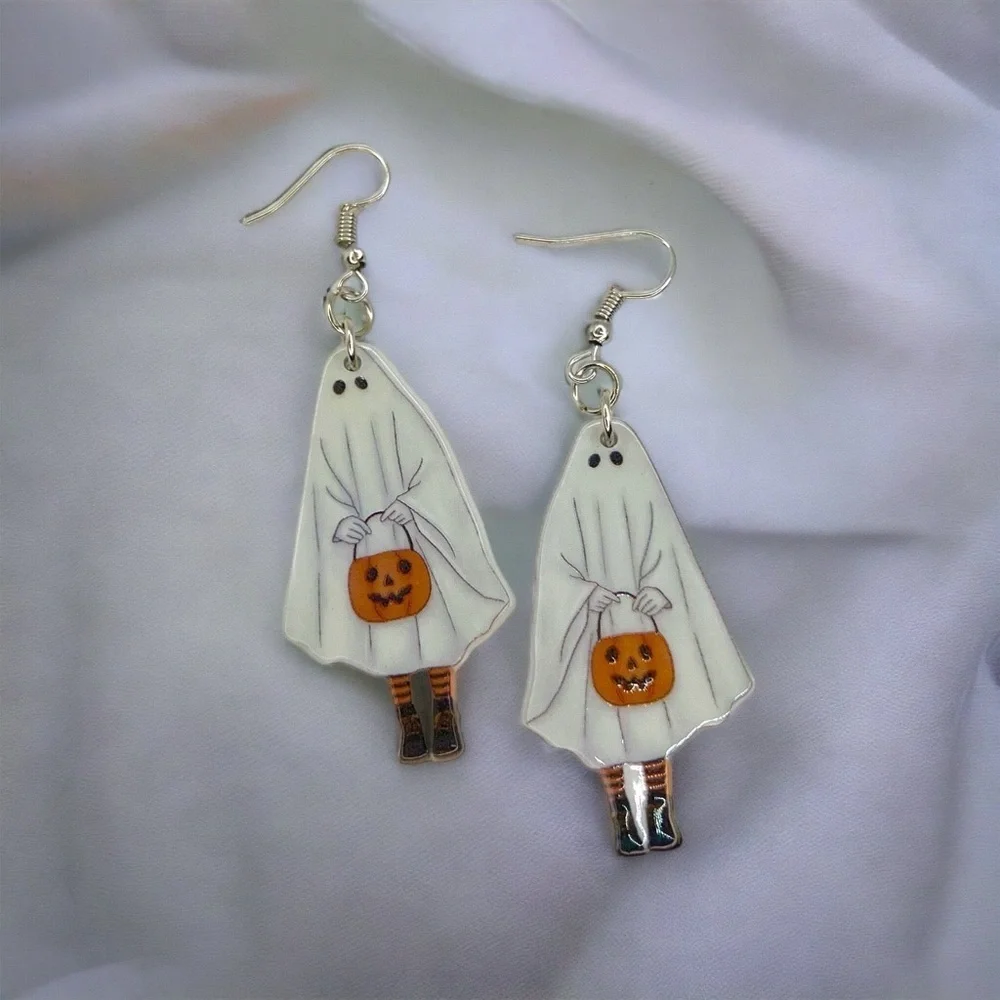 Brand New SET OF TWO Retro Ghost Earrings - Halloween Jewelry, Handmade